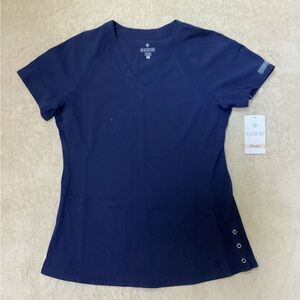 Med Couture Peaches Navy Blue Scrub Top